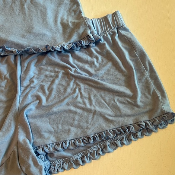 LAKE Pima Cotton Pajama Set Shorts Blue Ruffles Large - Picture 5 of 9